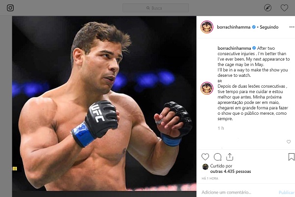 Paulo ‘Borrachinha’ proyecta regreso a la UFC para el mes de mayo