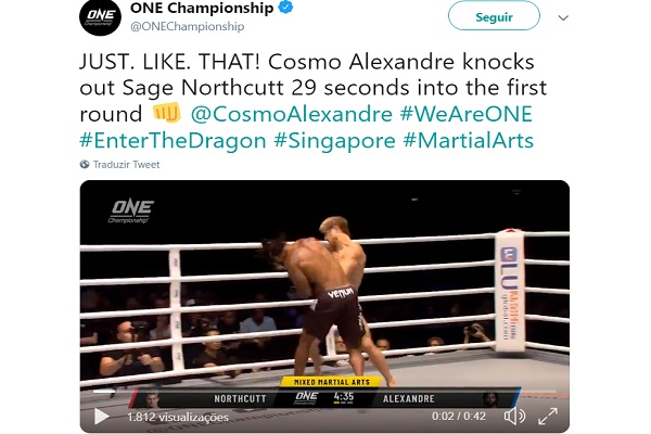 Brasileño noquea a Sage Northcutt en debut del americano en el ONE Championship; véalo