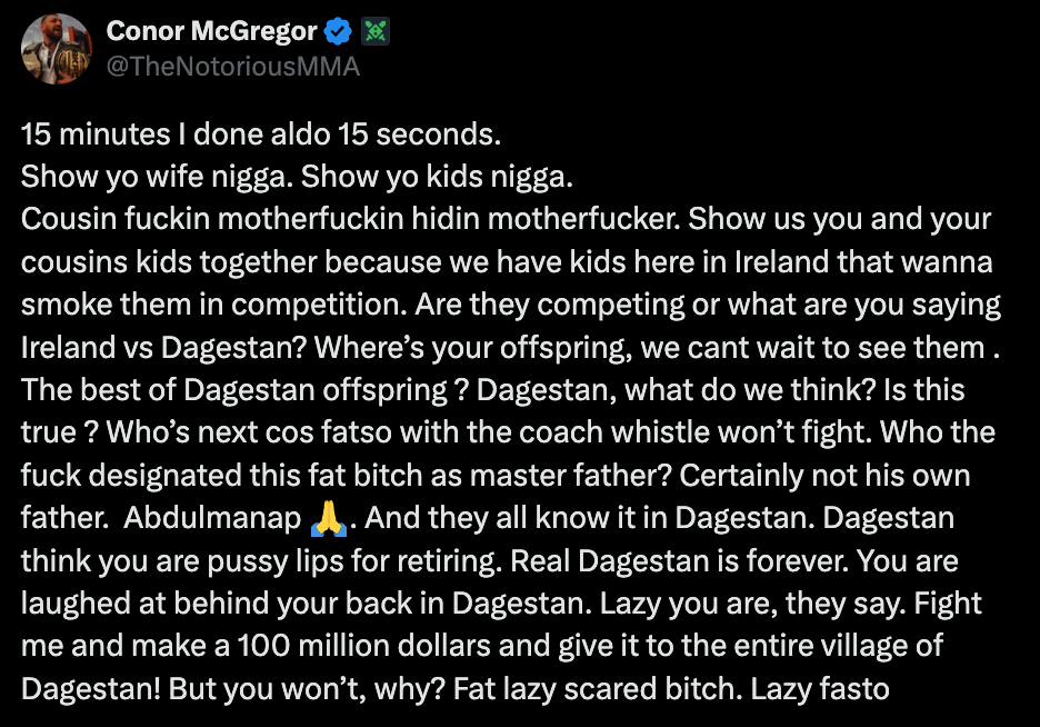 Conor-McGregor-racist-tweet-Khabib-Nurmagomedov-Jan.-31-2025